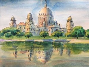 Victoria Memorial;20 mins watercolour sketch;Size – 18 X 12 inches