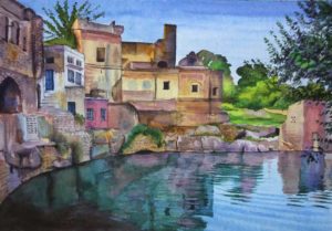 Ruins reflection;Watercolour on acid free paper;Size – 18 X 12 inches