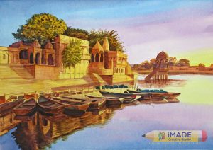 Gadisar lake;Watercolour on acid free paper;Size – 18 X 12 inches