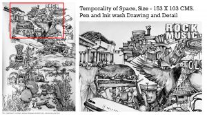 Title : Temporality of Space;Pen and ink wash drawing;Size : 105 X 103 cm