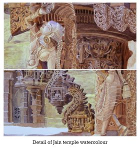 Indian Temple sculpture watercolour; Hyper Realistic watercolour; Size : 30 X 40 cm