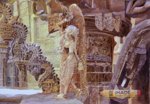 Indian Temple sculpture watercolour;Hyper Realistic watercolour;Size : 30 X 40 cm