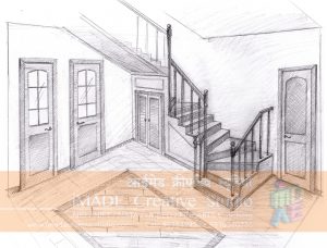 Staircase drawing in perspective.