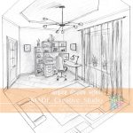 NATA solution of drawings. Study room in 2 point perspective