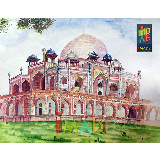 Humayun's tomb sketching, watercolour sketching, fine art classes